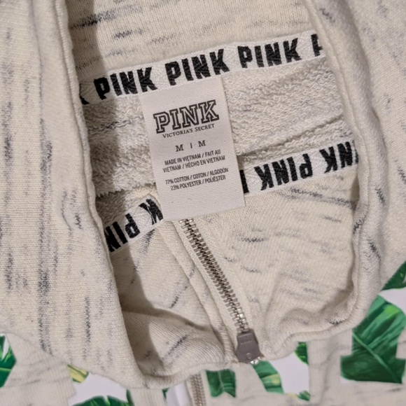 Victoria's Secret PINK Tropical Palm Leaves Gray Quarter Zip Sweatshirt Size M - Picture 3 of 3
